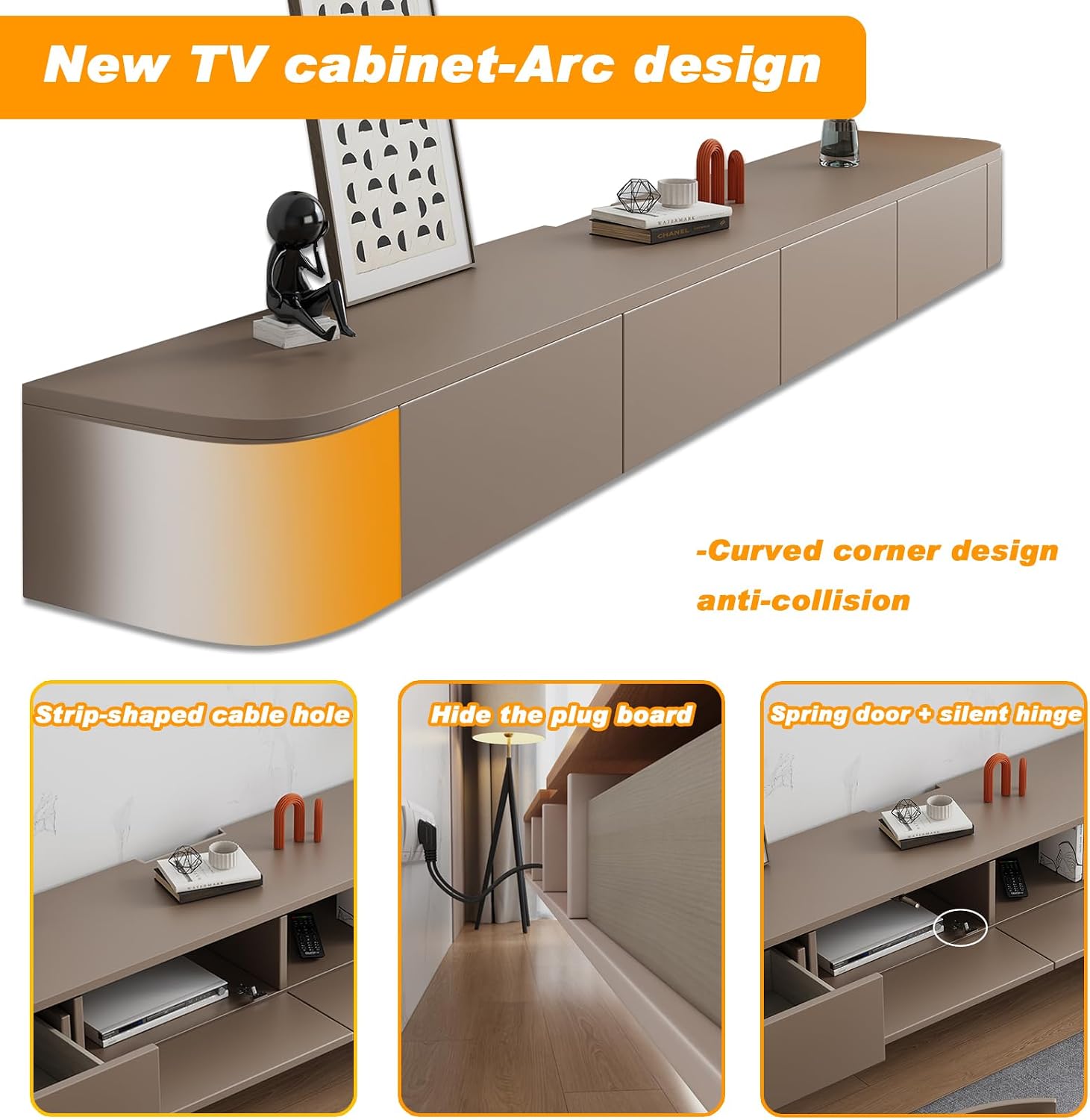Floating TV Stand - Wall Mounted Media Console with 2 Drawer, Floating Entertainment Center TV Cabinet, Wall Mounted Audio/Video Shelf for Home Room (Khaki, 70.87x7.87x9.45IN)