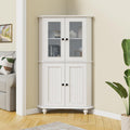 Tall Corner Cabinet with Glass Doors, White Corner Shelf for Living Room | Tempered Glass, Painted, Adjustable Shelves, Roman Column Legs, Anti-Tipping Device, Assembly Required, Large Storage Space