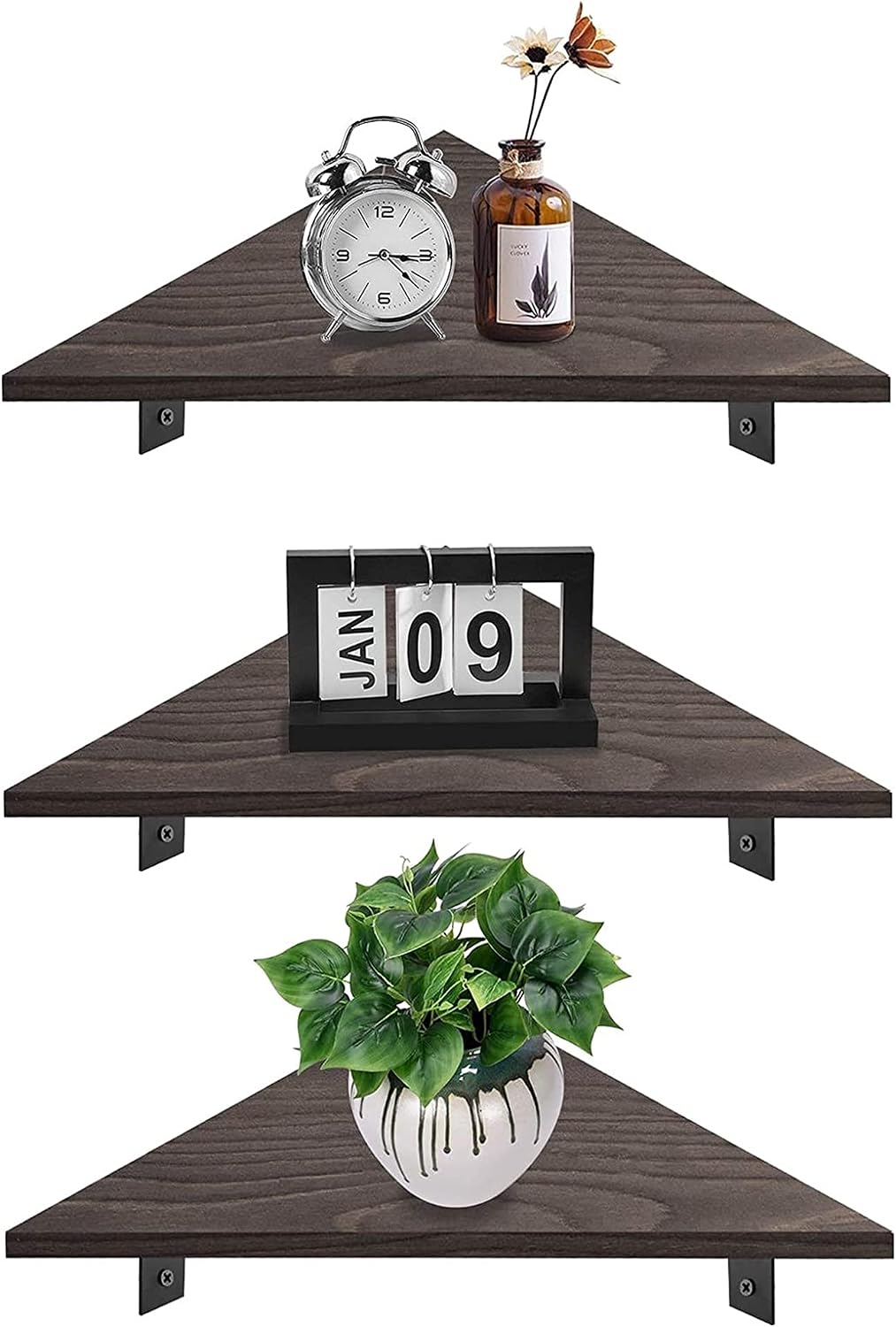 Floating partition Solid Pine Floating Corner Shelves Wall Mounted Set of 3 Rustic Storage Decorative Shelf for Bathroom Bedroom Living Room Kitchen Office Shelf