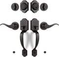 Double Front Door Handle Set with Dummy and Deadbolt, Entry Front Door Lock Set with Classic Half Grip Curved Door Handle for Exterior Doors or Office, Oil Rubbed Bronze