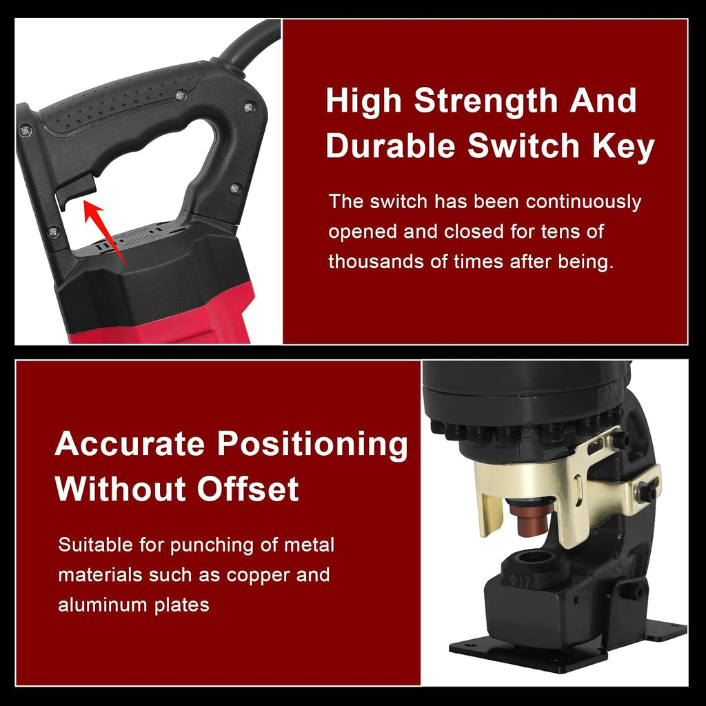 1400W Electric Hydraulic Hole Puncher, 22T Heavy Duty Hydraulic Hole Punch for Metal, Portable Punching Machine with 5 Dies - Precise Drilling for Aluminum Copper Plate Angle Iron Steel, MHP-20