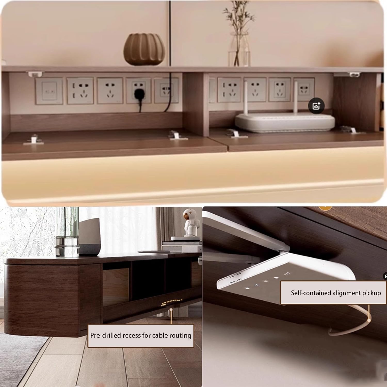 Floating TV Stand Large Floating TV Shelves Wall Mounted Multi Storage Compartment TV Media Console Floating TV Cabinet Bench Under TV Large Storage (Brown with LED, 78.7 * 7.9 * 11.8IN)