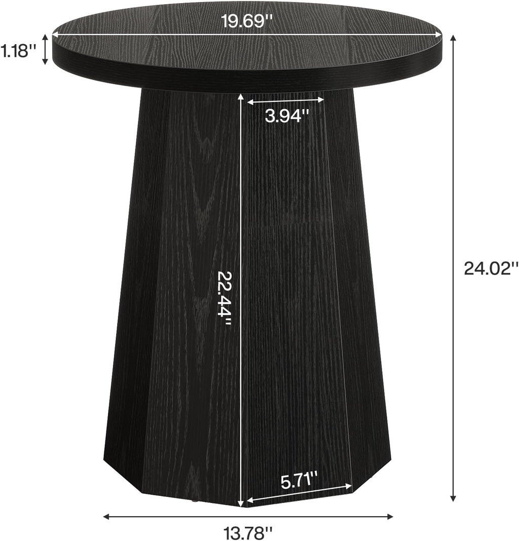 Tribesigns Round Pedestal End Table, Farmhouse Couch Side Table with Octagonal Base, Wooden Drink Stand Accent Nightstand(2, Black)