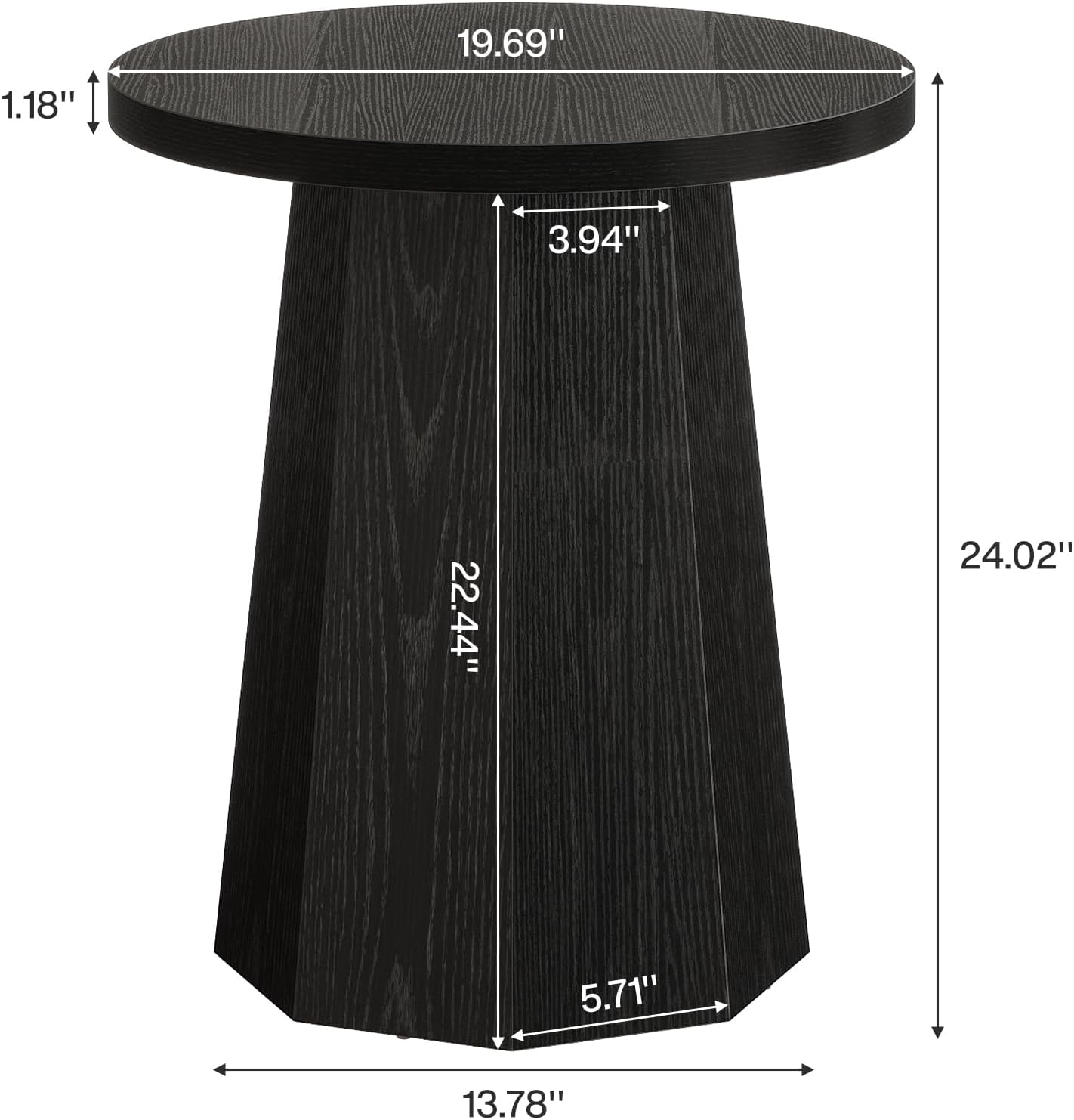 Tribesigns Round Pedestal End Table, Farmhouse Couch Side Table with Octagonal Base, Wooden Drink Stand Accent Nightstand(2, Black)
