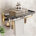 TOMYEUS Shower Caddy Bathroom Shelf Foldable Towel Bar Holder，Floating Shelves Wall Mounted，Bathroom Shelf Wall Mounted with Towel Hooks（Black Gold） Shower Organizer