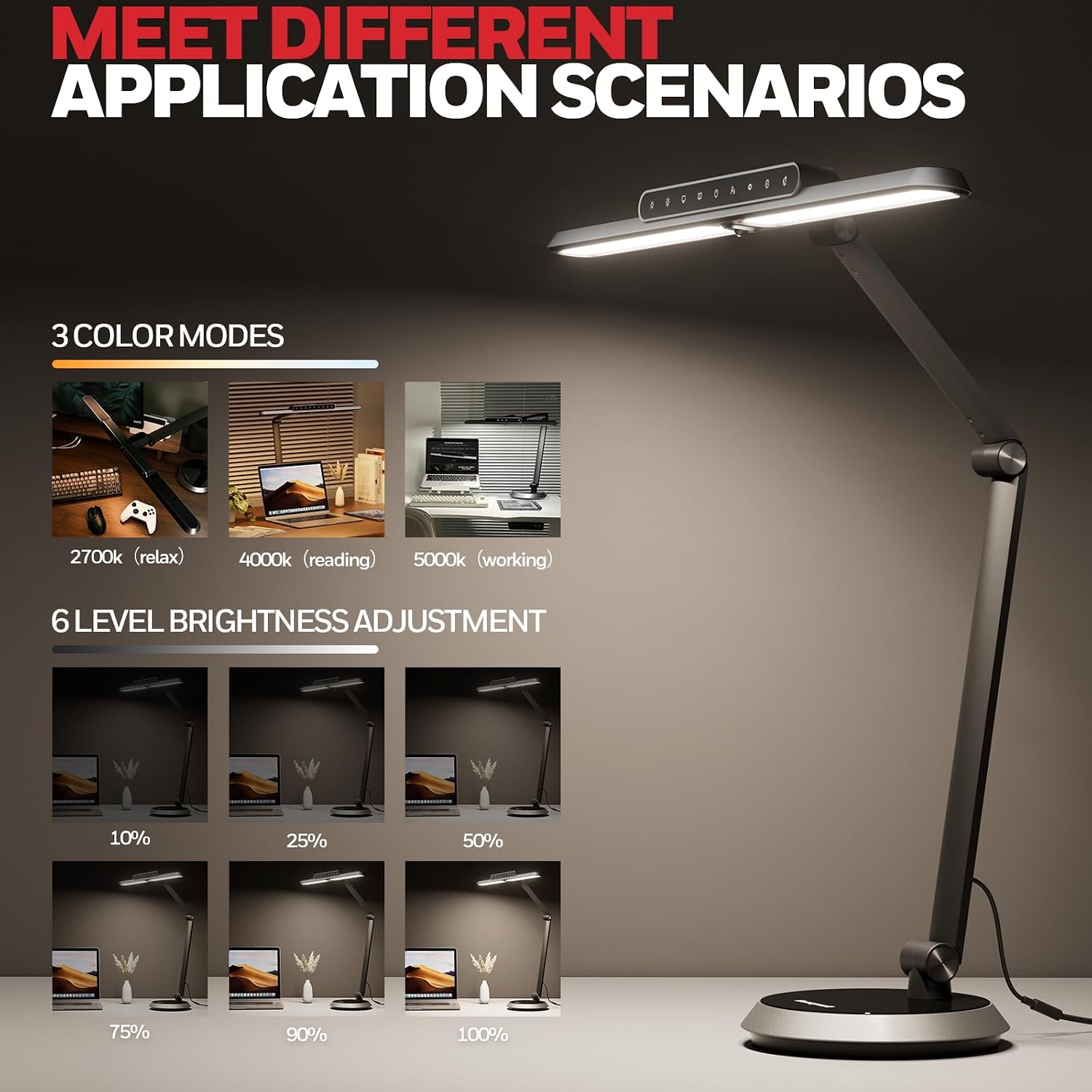 Honeywell Desk Lamp for Home Office, H9 Sunturalux™ Eye-Caring LED Desk Light, 1000LM Dimmable Desk Lamp with Timer and Auto-Sensing, Adjustable Desk Reading Light or Study, Cumputer, Architect