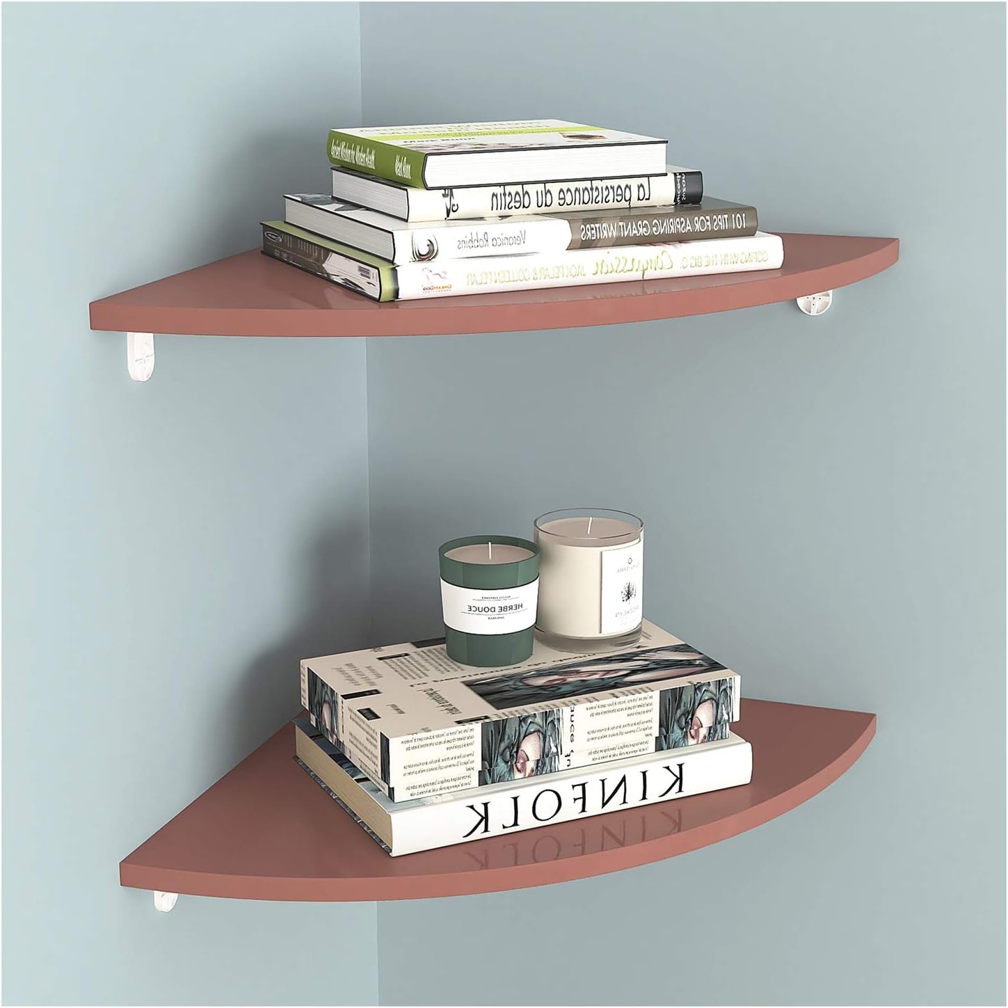 Small Corner Bookcase Set of 2 Corner Wall Shelves Bookshelves PVC Floating Corner Shelf Wall-Mounted Storage Rack for Bathroom Bedroom Living Room Kitchen Office and More Brown Bookshelf/Bookshe