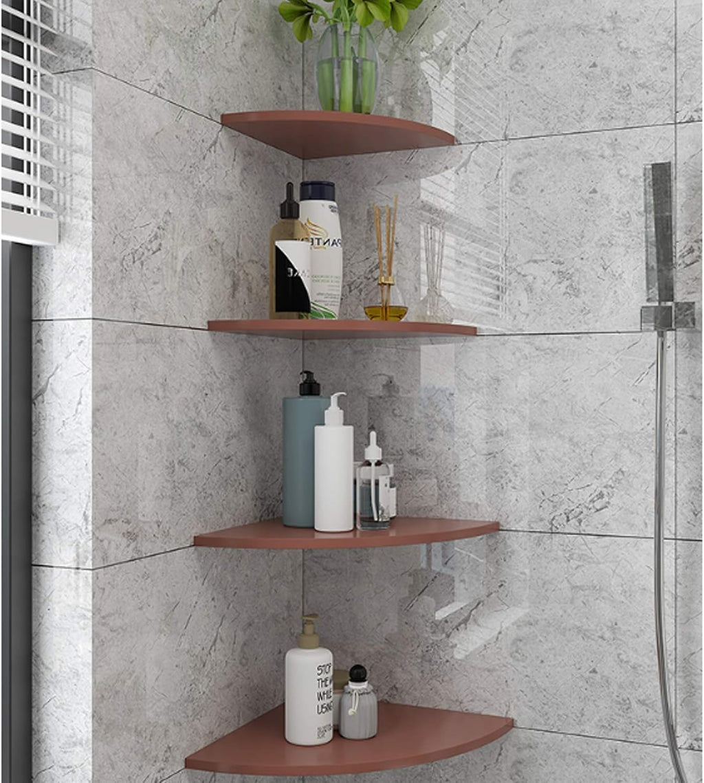 Small Corner Bookcase Set of 2 Corner Wall Shelves Bookshelves PVC Floating Corner Shelf Wall-Mounted Storage Rack for Bathroom Bedroom Living Room Kitchen Office and More Brown Bookshelf/Bookshe