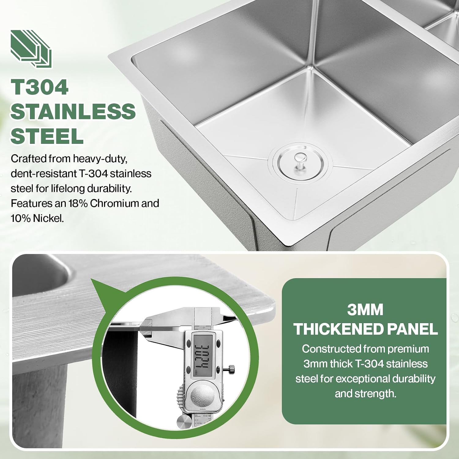 31.5x17.7 Inch Drop-in/Topmount Double Bowl Kitchen Sink, Nano-Coated Stainless Steel Kitchen Sink with Drainage Pipes & Fruit Baskets