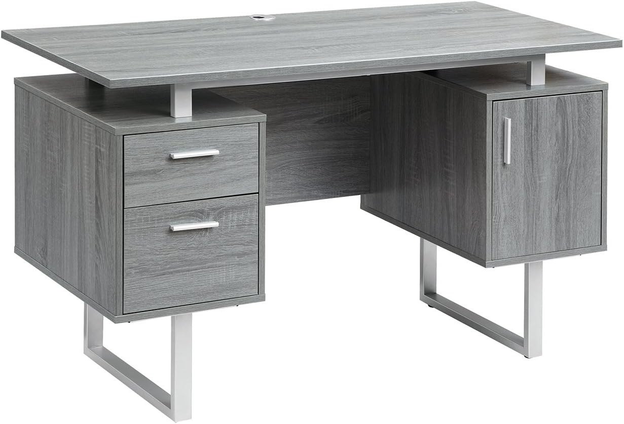 Techni Mobili Modern Office Desk with Storage, Gray