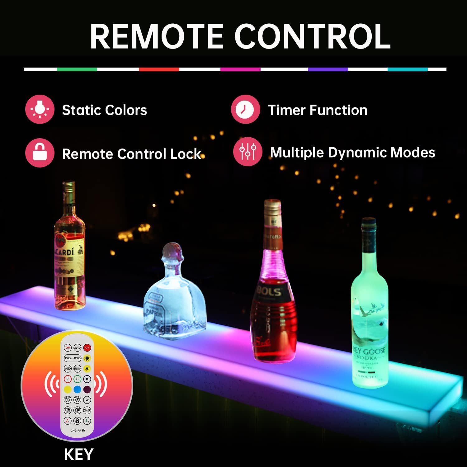 Led Lighted Liquor Bottle Display Shelf Set of 2 with Remote&APP Control 40 Inch Floating Wall-Mounted Illuminated Marquee Lighting Shelves for Home Commercial Bar