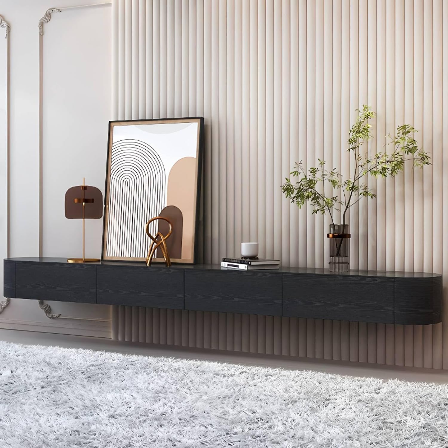 Floating TV Stand with Drawers for Bedroom,Solid Wood Living Room tv Stand,Suitable for Various scenarios Wall Shelf TV Cabinet Black, 78.7'