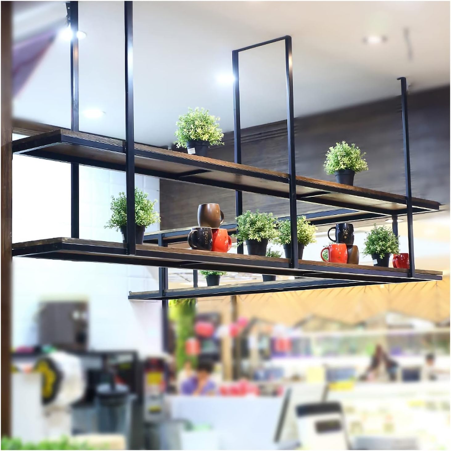 Corner Ledge Wall Shelf,Hanging Ceiling Shelf Floating Shelves, Rustic Ceiling Shelf Brackets 2 Layer, Wall-Mounted Decorative Rack for Bar Restaurant Kitchens, Hanging, Easy to Install