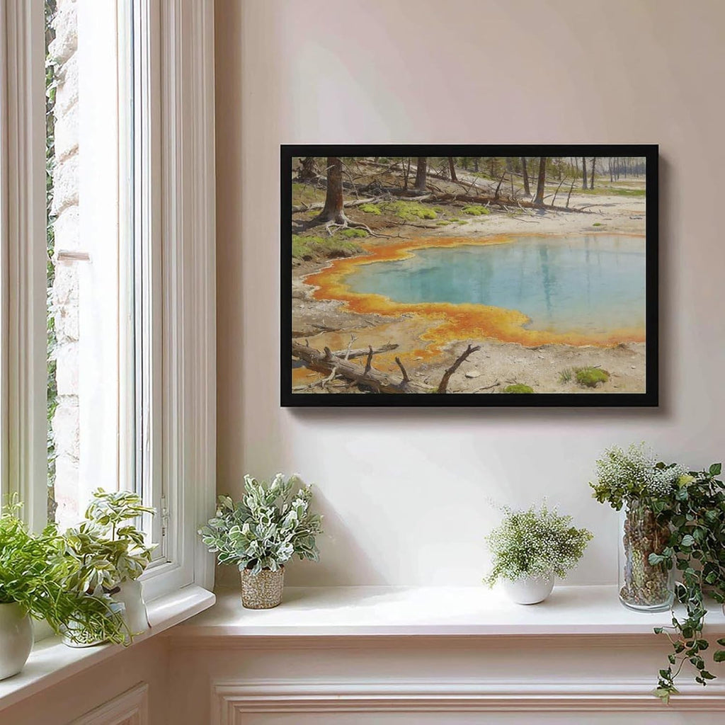 Colorful Hot Spring Pool Wall Art Canvas Print, Pastel Mineral Water Landscape Painting, Modern Nature Decor for Living Room Bedroom Office 24x36in