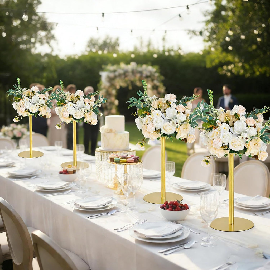 Vincidern 10pcs Wedding Centerpiece 15.7' Gold Flower Stand Centerpieces for Table, Metal Flower Vase for Wedding, Birthday Party, Valentine Decorations