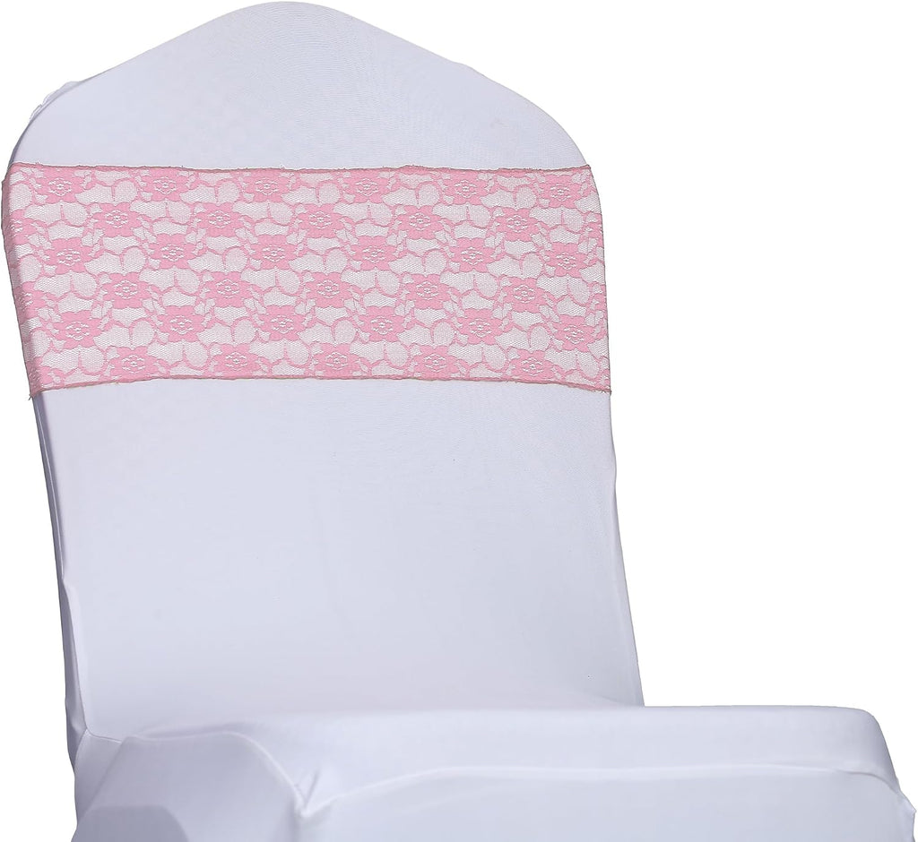 MDS® Pack of 200 Lace Chair Sashes for Weddings, Decorative Floral Lace Chair Bows Bands for Banquet, Reception, Anniversary, Bridal Shower, Birthday, Party, Ceremony & Event Décor - Blush Pink