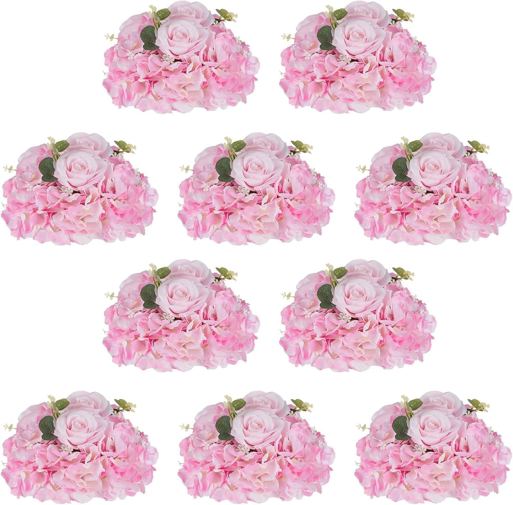 NUPTIO Flower Balls Flowers for Centerpieces: 10 Pcs 11.8 inch Diam Pink Artificial Rose Fake Flower Arrangement Bouquet for Wedding Party Tables Decorations