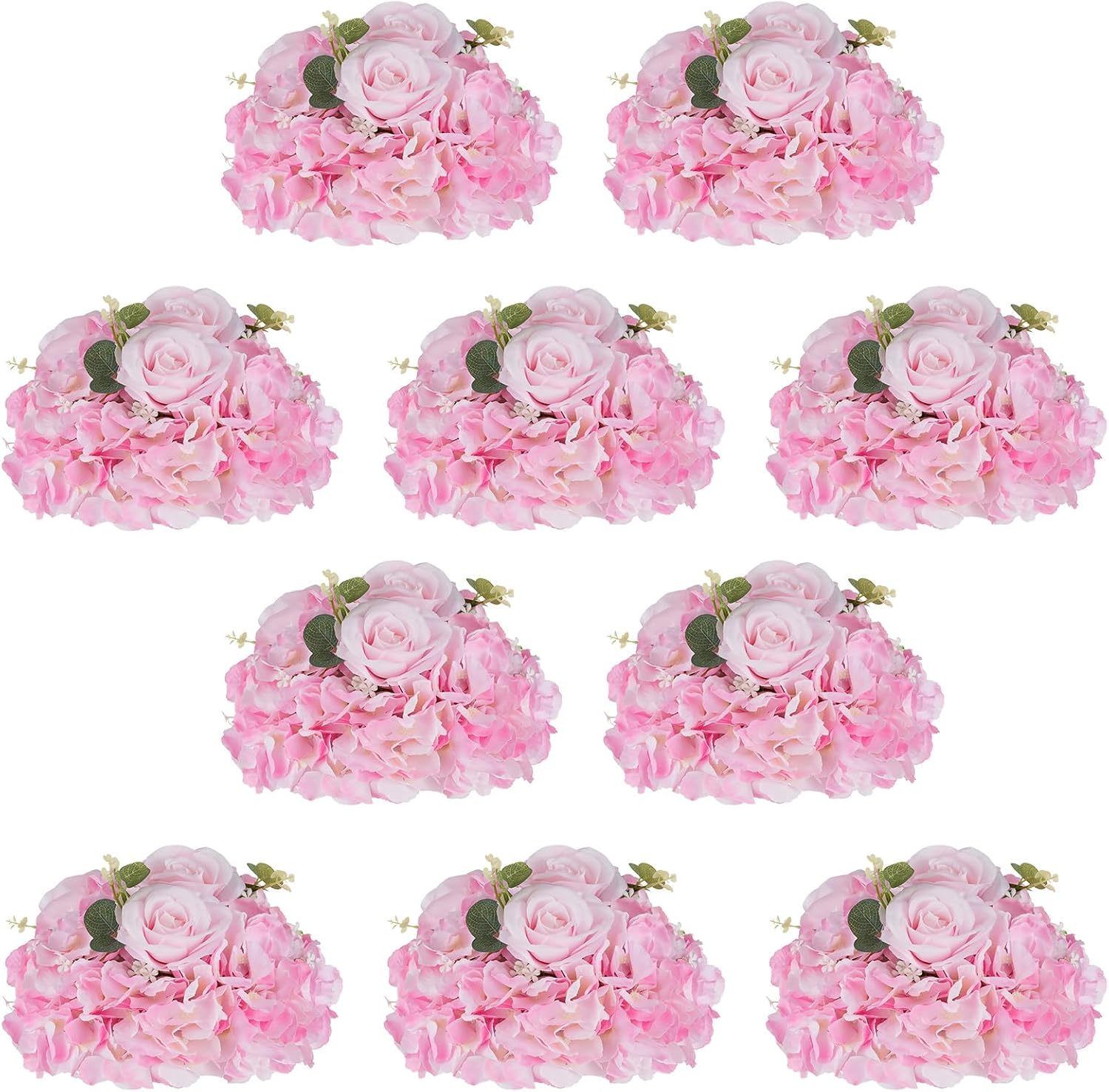 NUPTIO Flower Balls Flowers for Centerpieces: 10 Pcs 11.8 inch Diam Pink Artificial Rose Fake Flower Arrangement Bouquet for Wedding Party Tables Decorations