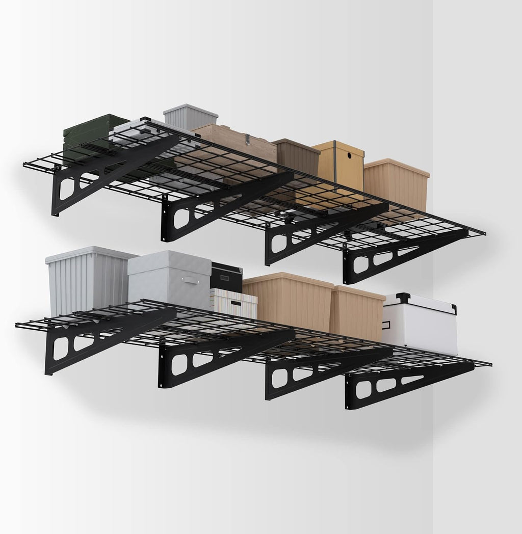WORKPRO 2-Pack 2x6FT Garage Wall Shelving, 72' x 24' Heavy Duty Wall Mounted Shelving, 800lbs Load Capacity (Total), Metal Wall Shelves Suitable for Shop, Shed, Garage Storage, Black, 1 Sets