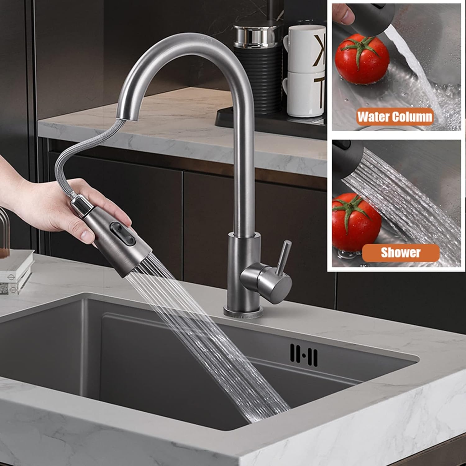 JATIBOSH Kitchen Sink Stainless Steel Round Corner Drop in Topmount Kitchen Sink Basin Undercounter Installation Single Bowl Sink (Size : 68x46cm)