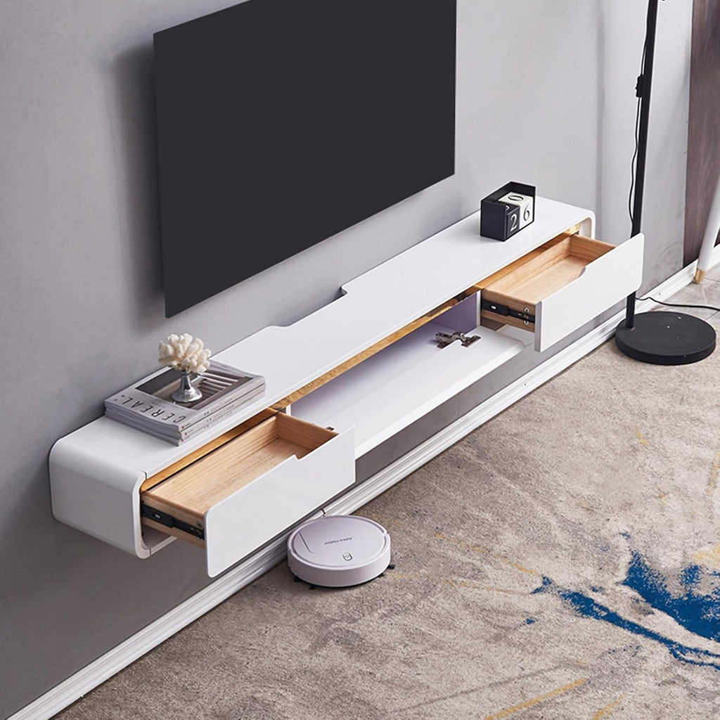 FPIGSHS Wall Mounted Media Console with 2 Drawers Solid Wood Floating TV Stand Hanging TV Shelf Entertainment Center TV Cabinet, for Home Office (D, 71 inches)