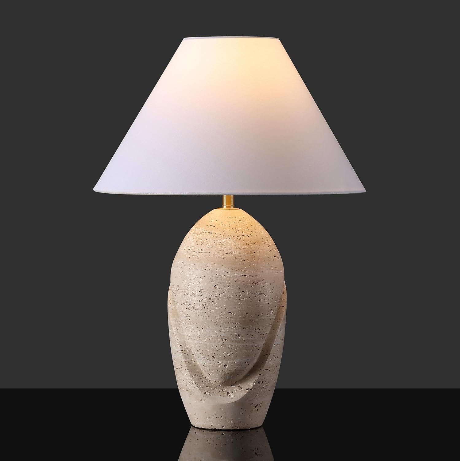 SAFAVIEH Couture Lighting Collection Janette Travertine/White 25-inch Table Lamp for Bedroom Living Room Home Office Desk Nightstand (LED Bulb Included)