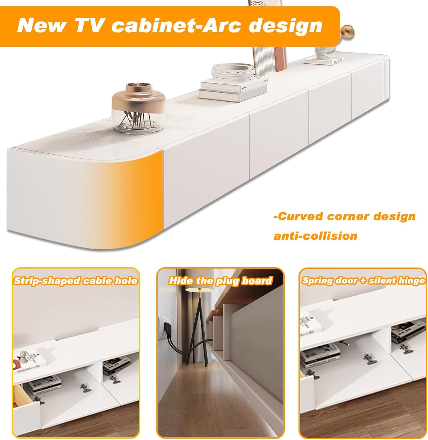 Floating TV Stand - Wall Mounted Media Console with 2 Drawer, Floating Entertainment Center TV Cabinet, Wall Mounted Audio/Video Shelf for Home Room (White, 102.36x7.87x9.45IN)