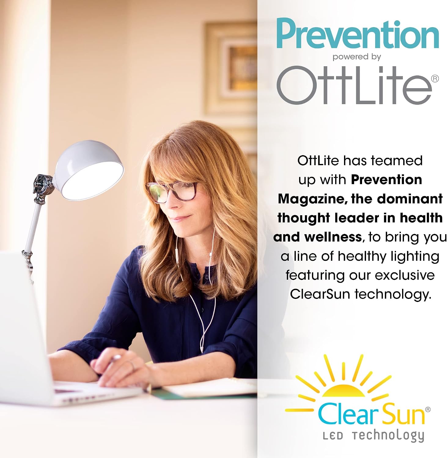 OttLite Prevention Pharmacy Adjustable LED Desk Lamp with USB Charging - Designed to Reduce Eyestrain, 3-Point Adjustable Neck, 3 Brightness Settings with Touch Controls