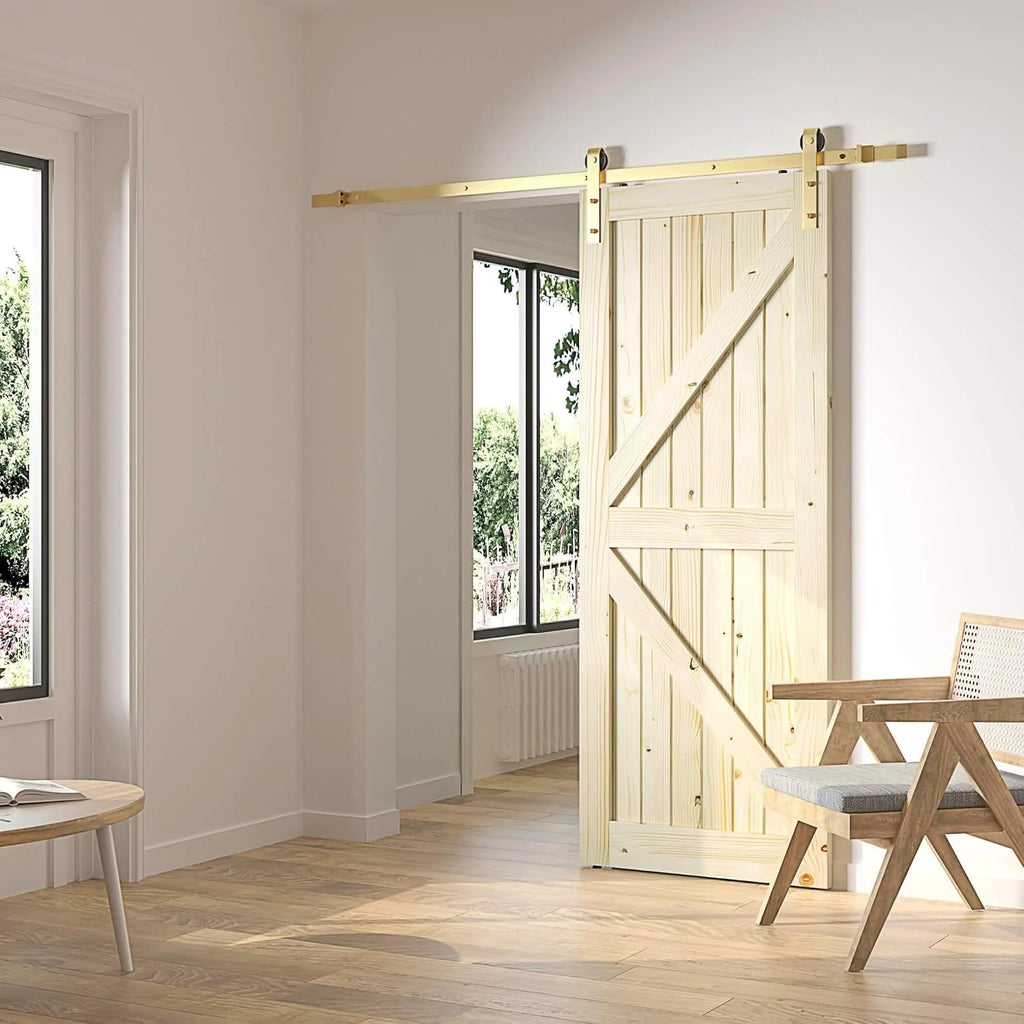 Rio Salto Gold Barn Door Hardware Kit Length 4ft 11in or 59' Sliding Door Hardware Modern Interior Gold Barn Brushed Brass Luxury Panel Hardware - 4ft 11in - NO Door