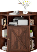 Halitaa Corner Storage Cabinet, Farmhouse Corner Bookshelf with Storage 6-Cubby Wooden Cabinet with USB Ports and Outlets Industrial Organizer for Small Space, Study, Playroom, Living Room, Walnut