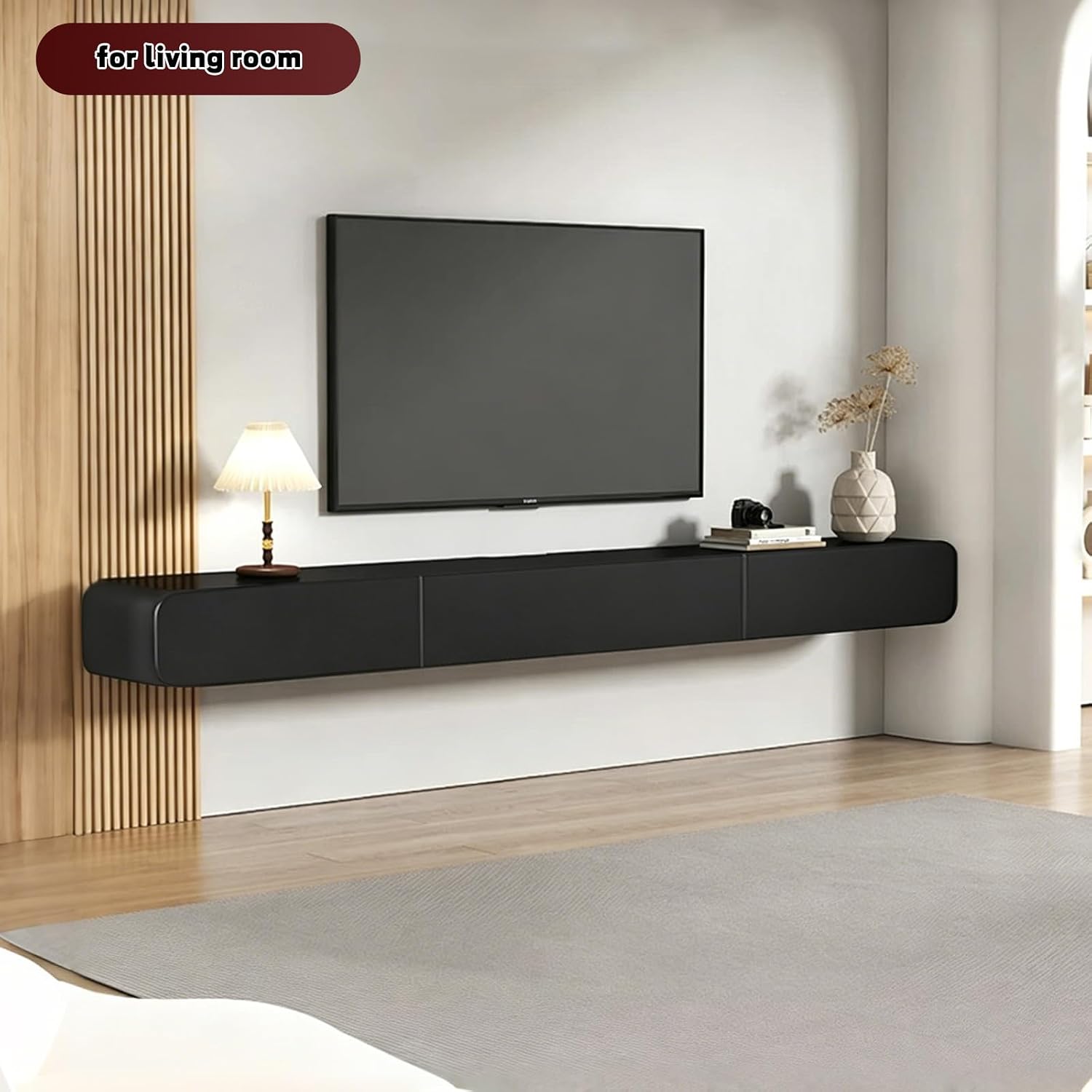 FPIGSHS Wall Mounted Media Console with 2 Drawers Solid Wood Floating TV Stand Hanging TV Shelf Entertainment Center TV Cabinet, for Home Office (A, 160cm/63in)