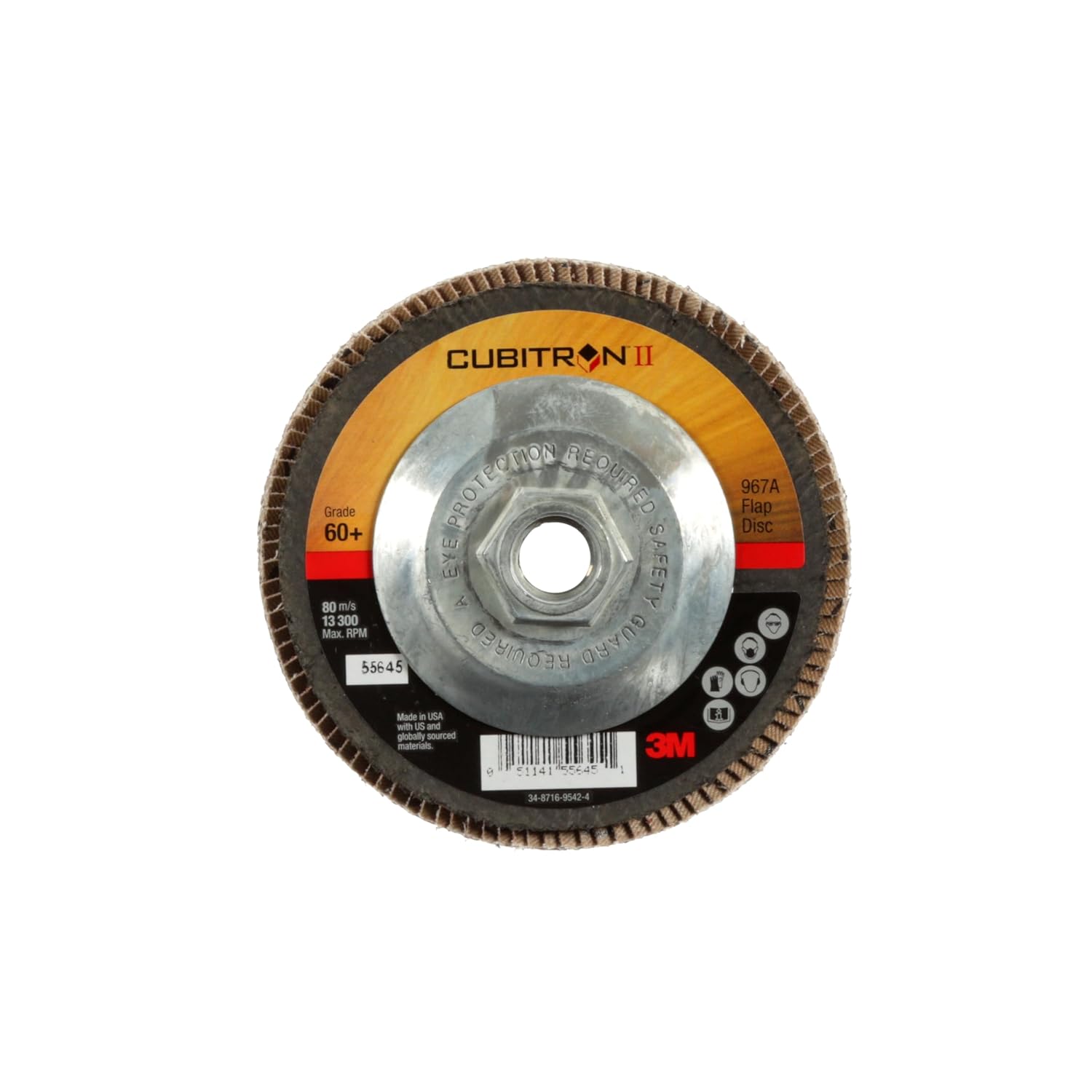 3M Cubitron II Flap Disc 967A, 60+, T29 Quick Change, 4-1/2 in x 5/8'-11, Giant, Pack of 10, Medium Pressure Applications, Light Deburring, Scale Removal, Oxide Removal, Surface Prep