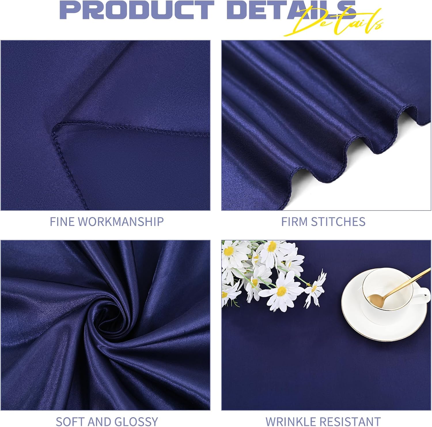 Pesonlook 12 Pack Navy Blue Round Tablecloth, 120 Inch Satin Fabric Tablecloth for Round Table, Wrinkle Resistant Washable TableCover Bright Silk TableClothes for Wedding Party Dining Table Banquet