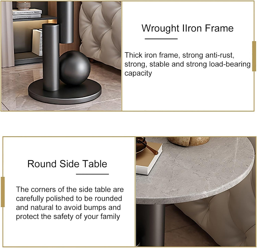 Round Side Table, Accent End Table, Sofa Side Table, Small Drink Table, Great for Living Room, Bedroom, Indoor & Outdoor (Color : Black+Gold, Size : 50x55cm)
