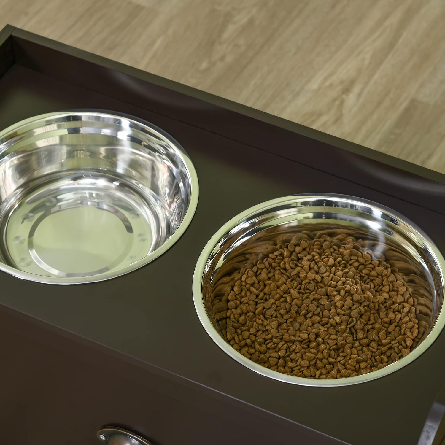 Dog Feeding Station with Storage Drawer, Dog Food Storage Cabinet with 2 Removable Elevated Dog Bowls for Large Sized Dogs, Coffee
