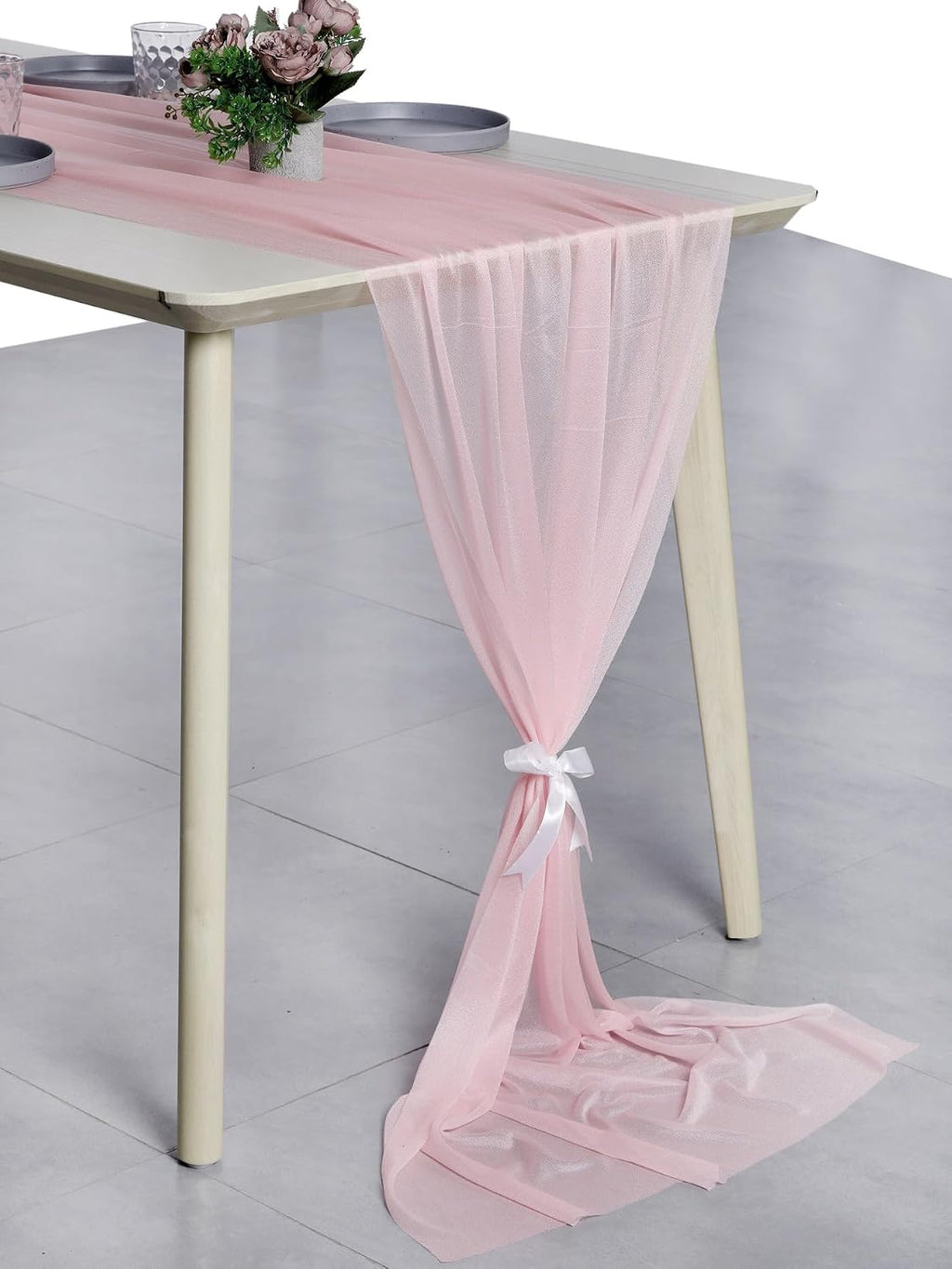 VDS 10ft Chiffon Table Runner 29x120 Inches Shimmer Sheer Centerpiece Cloth for Wedding Bridal Shower Birthday Graduation Engagement Ceremony Event Party Banquet Table Decoration (25 PC)(Blush Pink)