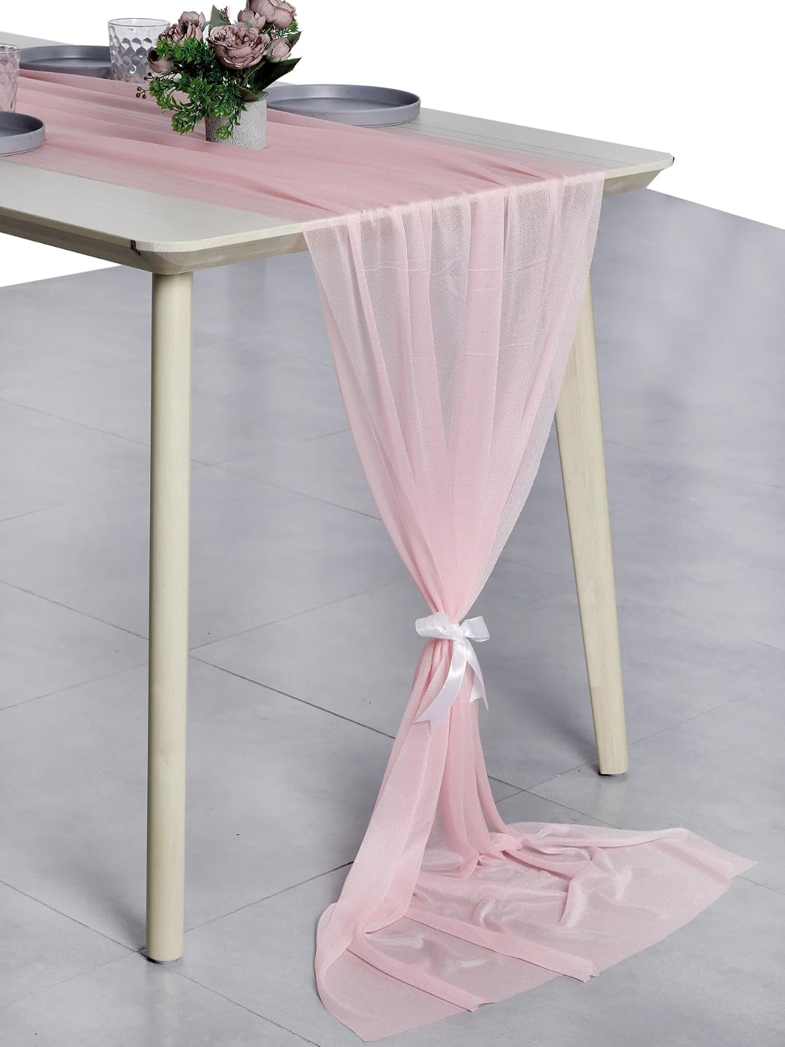 VDS 10ft Chiffon Table Runner 29x120 Inches Shimmer Sheer Centerpiece Cloth for Wedding Bridal Shower Birthday Graduation Engagement Ceremony Event Party Banquet Table Decoration (25 PC)(Blush Pink)