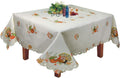 Creative Linens Fall Harvest Thanksgiving Tablecloth 70x140 Rectangular with 12 Napkins, Embroidered Turkey Pumpkin Maple Leaf Table Linen for Holiday Decoration, Ivory