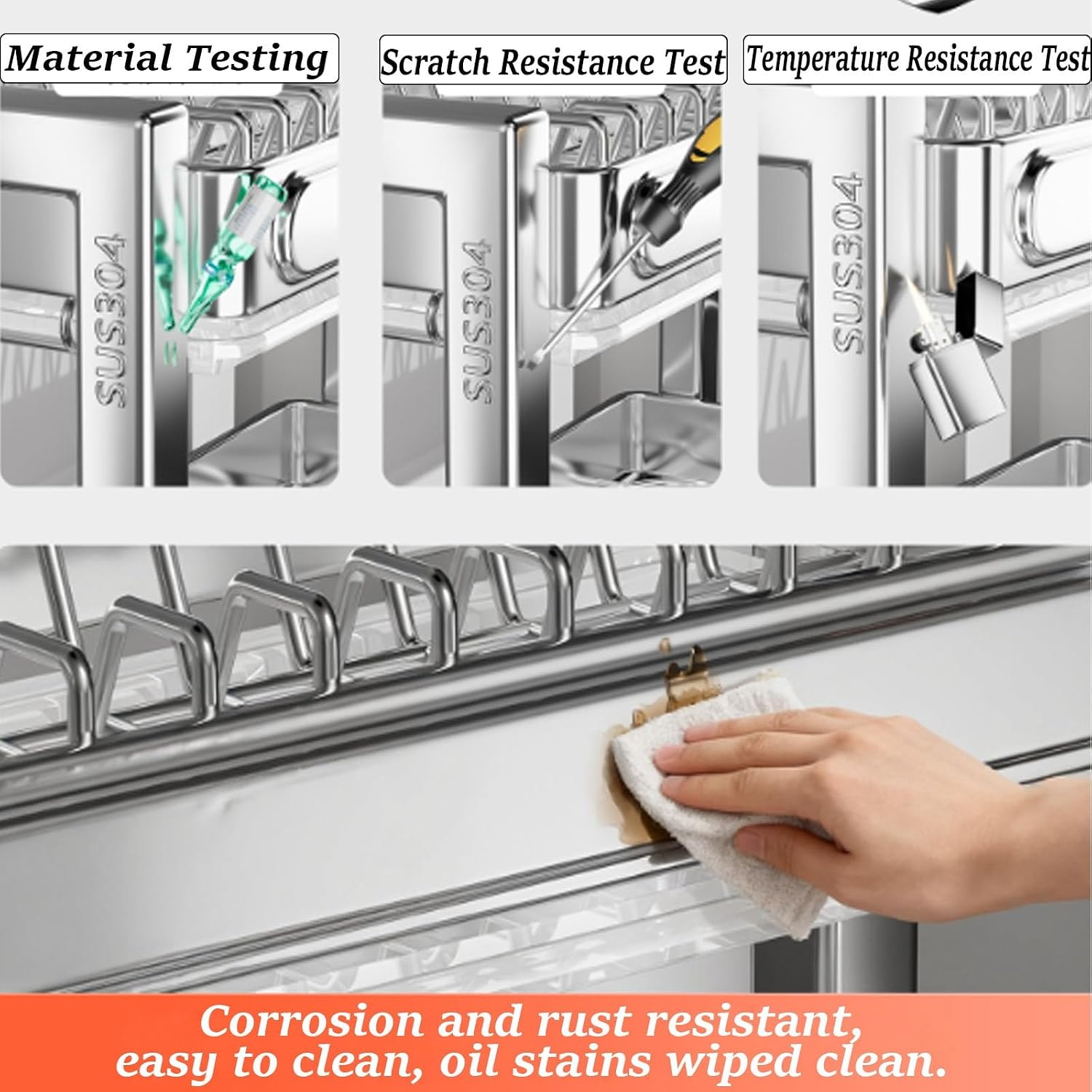304 Stainless Steel Draining Rack,Kitchen Storage,Household Multifunctional Bowl,Suitable for Sink countertops, for(Grey 43cm/16.9in,Triple Layer)