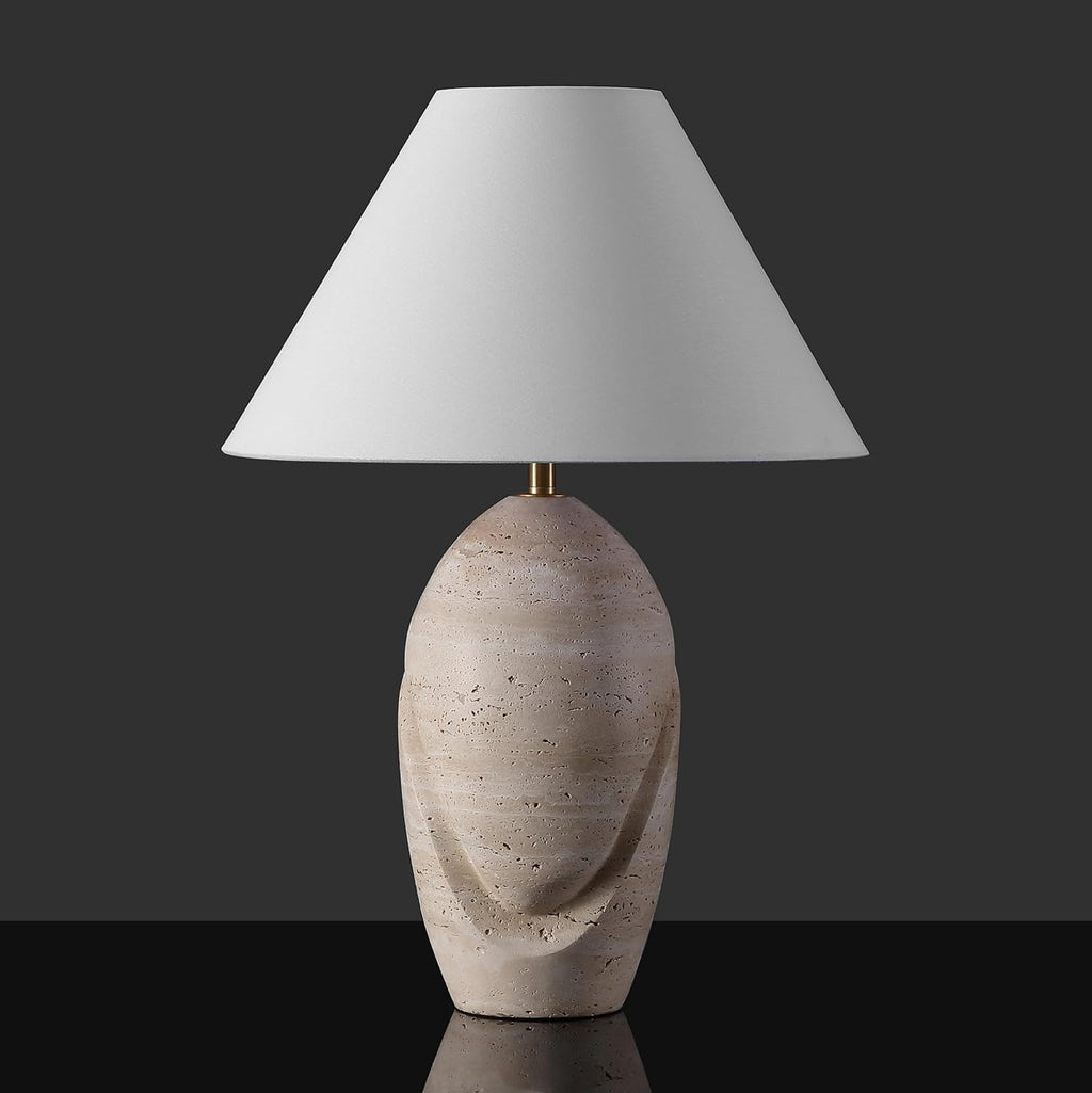 SAFAVIEH Couture Lighting Collection Janette Travertine/White 25-inch Table Lamp for Bedroom Living Room Home Office Desk Nightstand (LED Bulb Included)