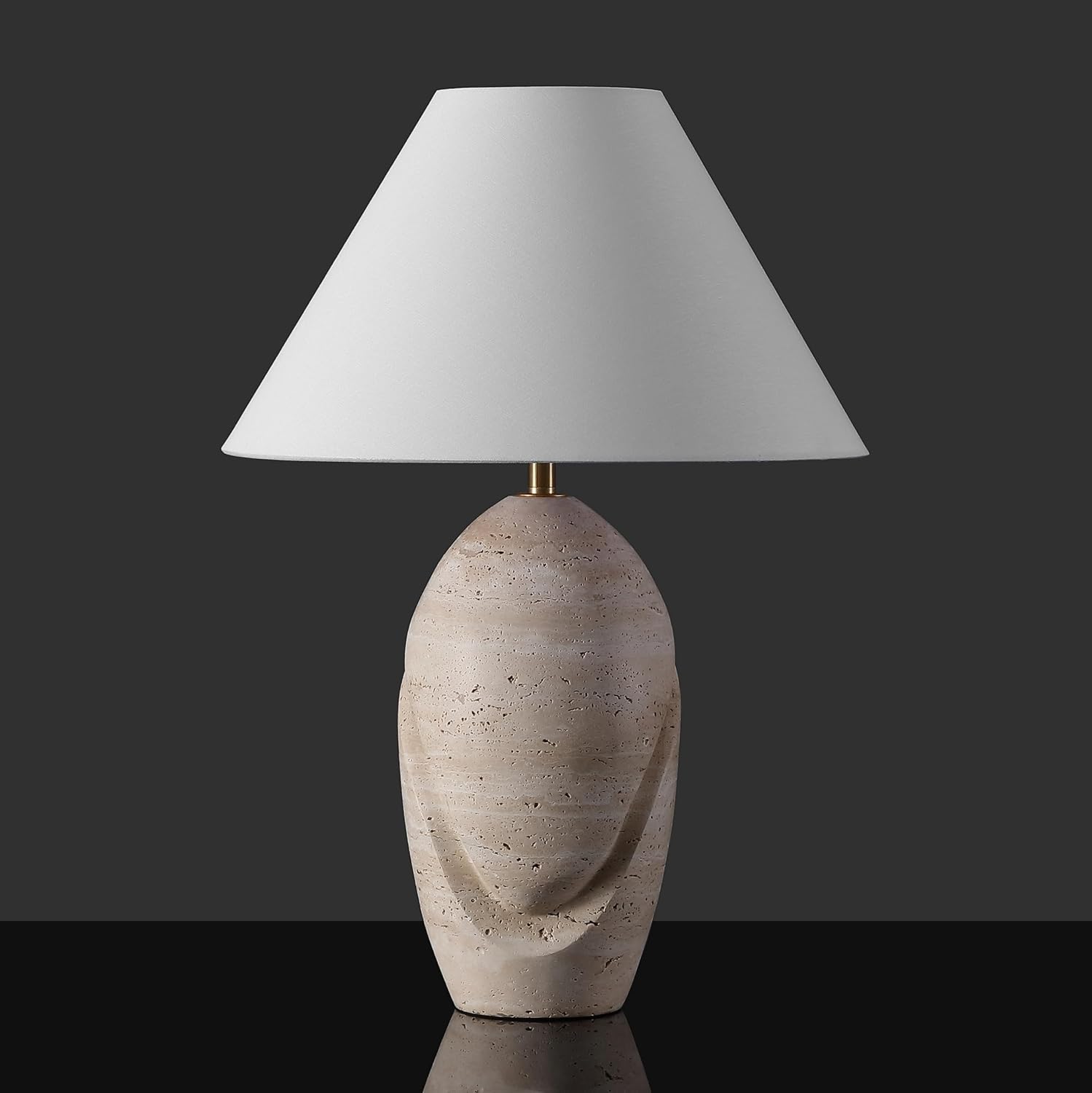 SAFAVIEH Couture Lighting Collection Janette Travertine/White 25-inch Table Lamp for Bedroom Living Room Home Office Desk Nightstand (LED Bulb Included)
