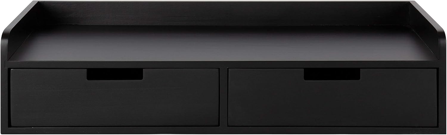 Kate and Laurel Kitt Modern Floating Shelf with Drawers, 28 x 12 x 6.5 inches, Black, Chic Floating Storage Console Table or Desk for Wall