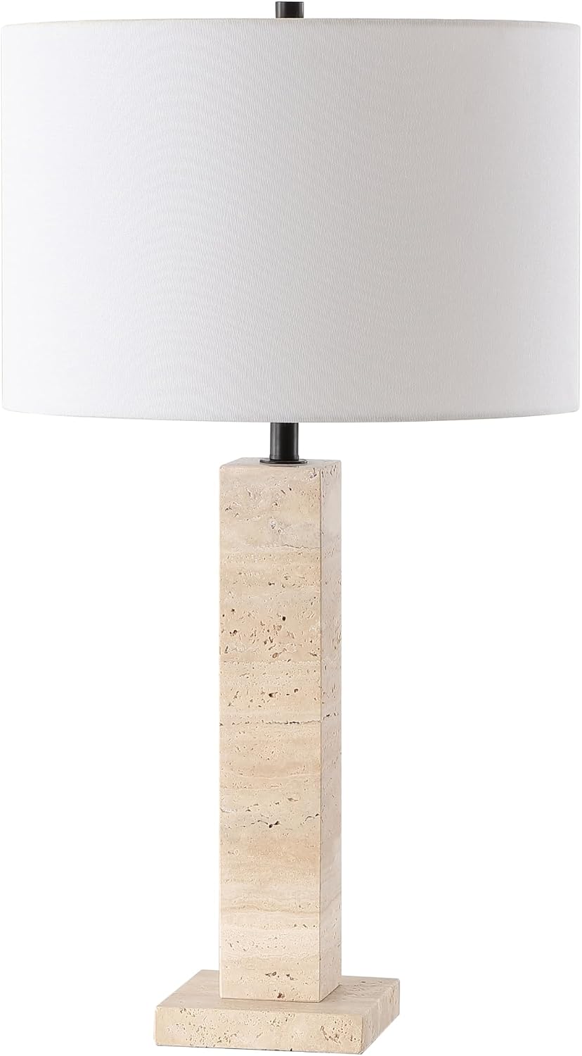 SAFAVIEH Couture Collection Hannabeth Travertine/Black 27-inch Dimmable Table Lamp for Bedroom Living Room Home Office Desk Nightstand