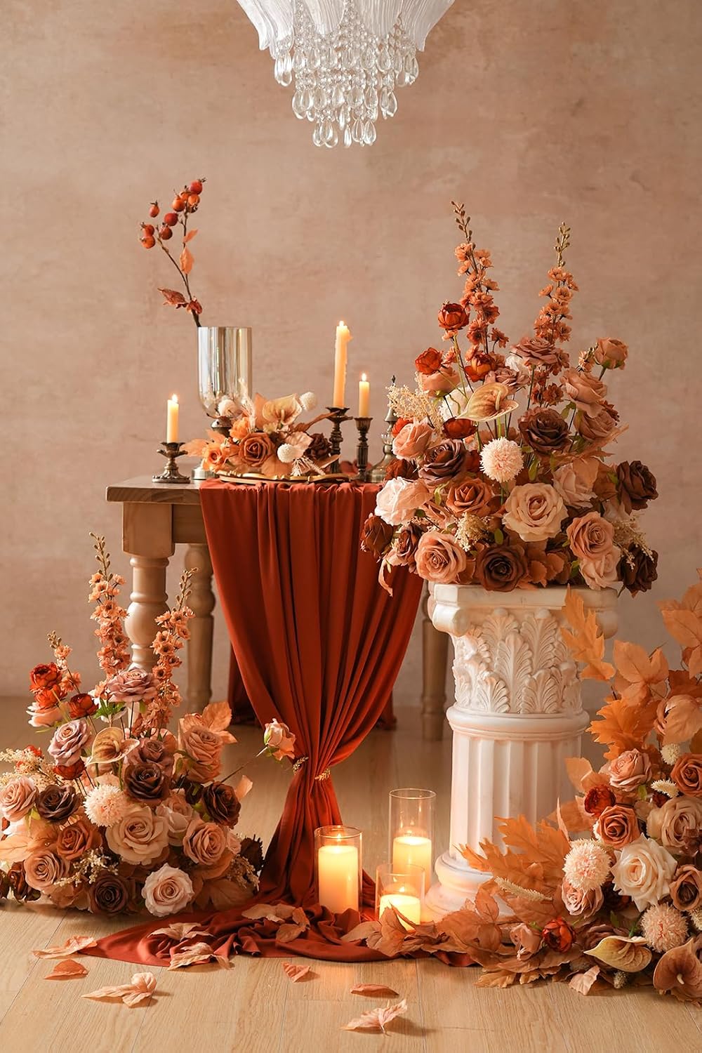 2pcs Free Standing Flowers Ball Bouquet Artificial Rose Floral Arrangements for Wedding Centerpieces Tables Aisle (Coffee)