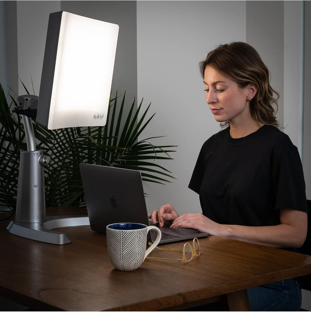 Carex Day-Light Classic Plus Sunlight Therapy Lamp - 10000 LUX Therapy Lamp at 12 Inches, LED Bright White Light with Adjustable Height and Brightness Levels for Mood, White