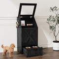 Dog Feeding Station with Storage,Wooden Pet Food Storage Cabinet,Equipped with 2 High Footed Bowls and 3 Hooks,Top Glass Flip Cover,Anti Tipping Device (Dog Feeding Station-Black)