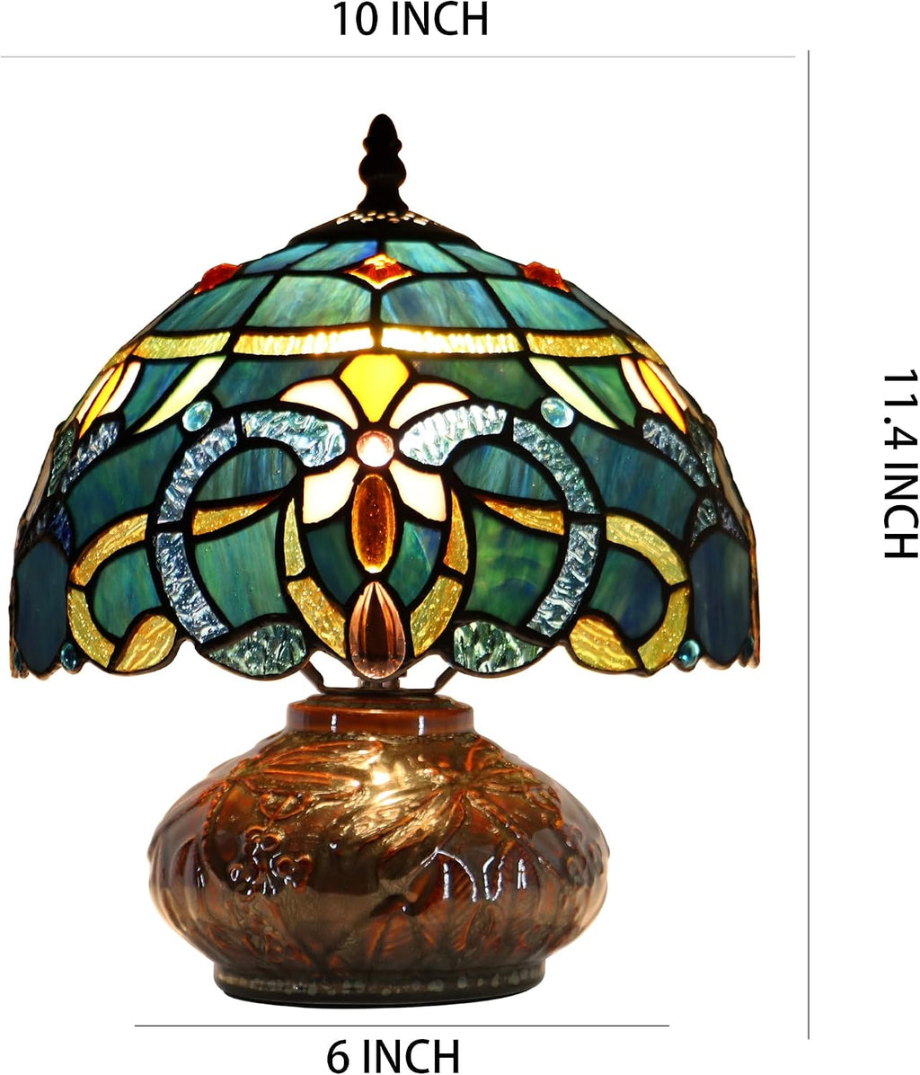 Small Tiffany Table Lamp, 10X10X11 Inch Mini Stained Glass Mushroom Desk Light Memory Sympathy Ceramic lamp (Blue Baroque Style)