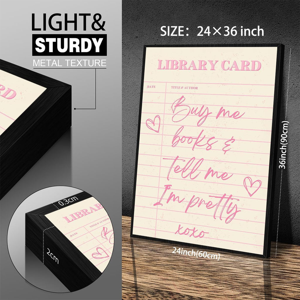 Buy Me Books And Tell Me I'm Pretty Wall Art Pink Library Reading Posters 24x36 inch Black Framed Quote Canvas Prints Gift For Book Lovers Classroom Home Wall Decor