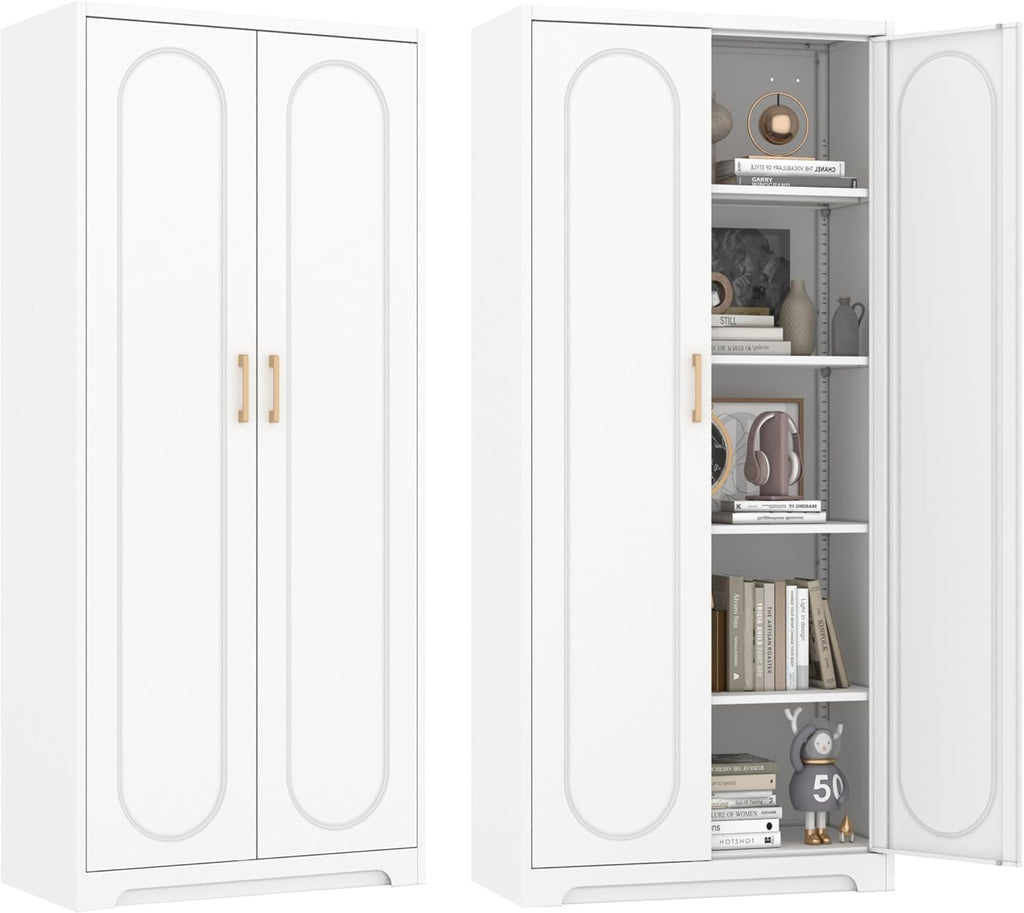 Metal Storage Cabinet with 4 Adjustable Shelves, 71' Tall Kitchen Pantry Cabinet with Doors, White Pantry Cabinets, Utility Large Cupboard, Storage Cabinets for Kitchen, Living Room, Dining