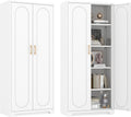 Metal Storage Cabinet with 4 Adjustable Shelves, 71' Tall Kitchen Pantry Cabinet with Doors, White Pantry Cabinets, Utility Large Cupboard, Storage Cabinets for Kitchen, Living Room, Dining